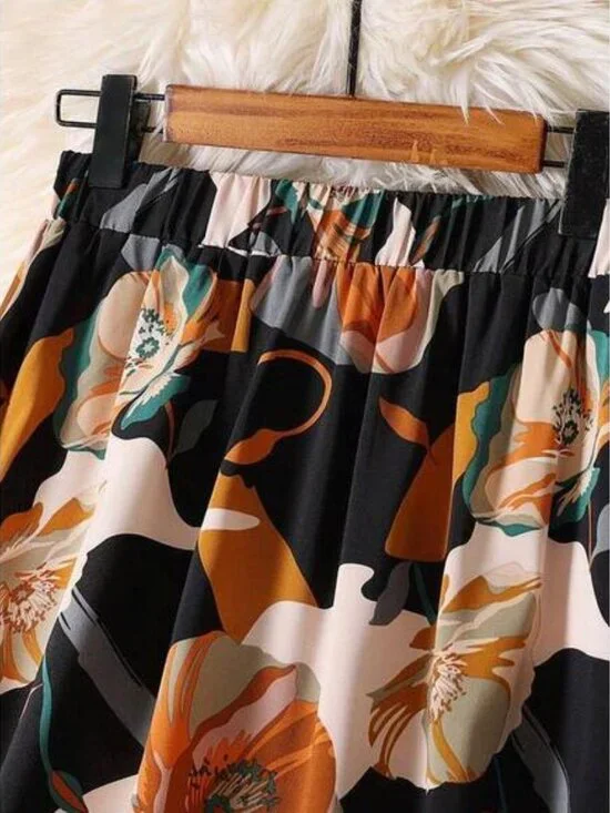 EARO Women Floral Print Elastic Waist Casual Midi Skirt - Picture 6 of 8